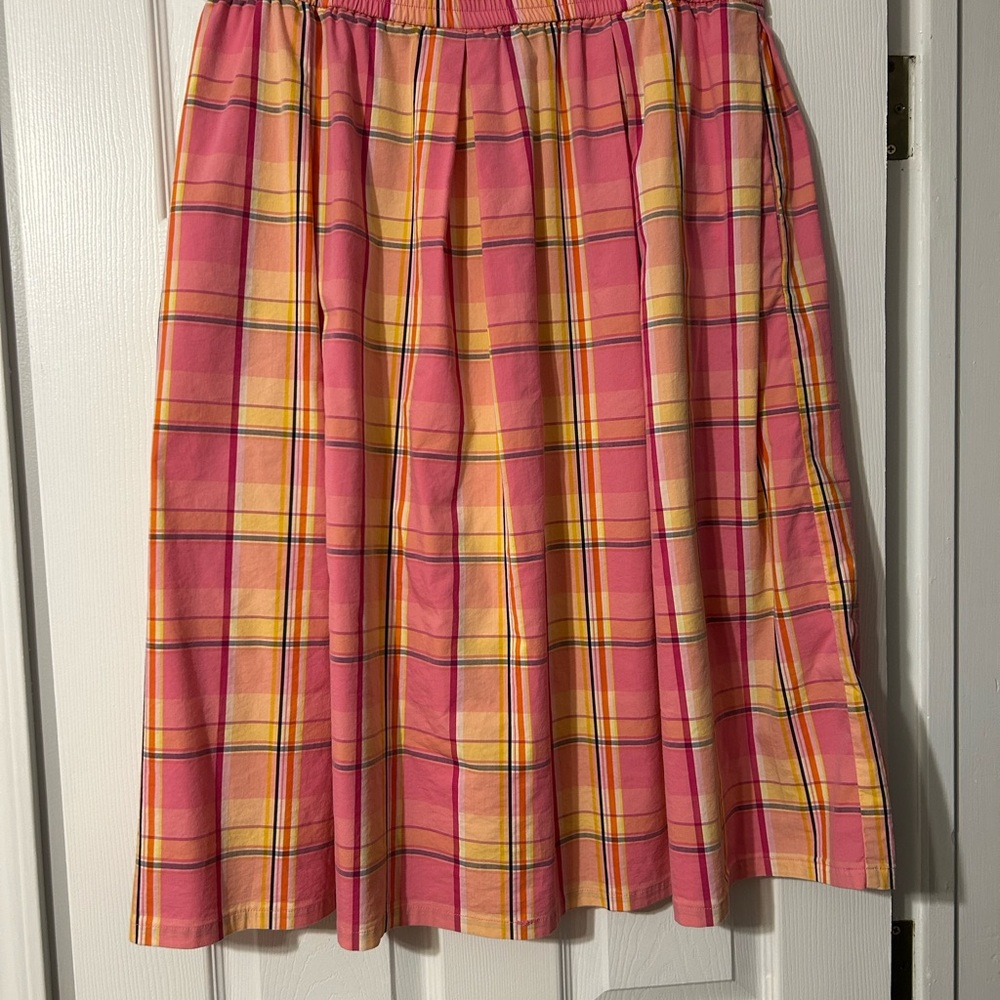 a.n.a Pink and Yellow Plaid Midi Skirt